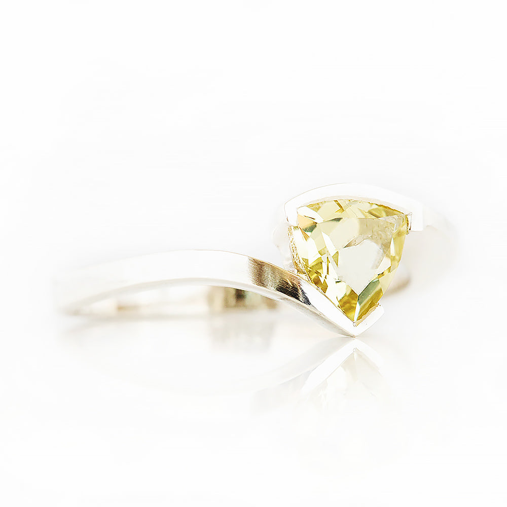 Trillion cut Lemon Quartz Ring in White Gold - Victoria's Jewellery