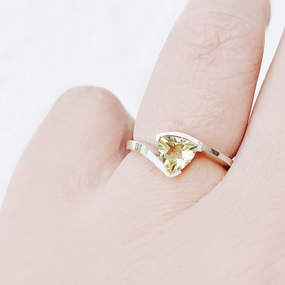 Trillion cut Lemon Quartz Ring in White Gold - Victoria's Jewellery
