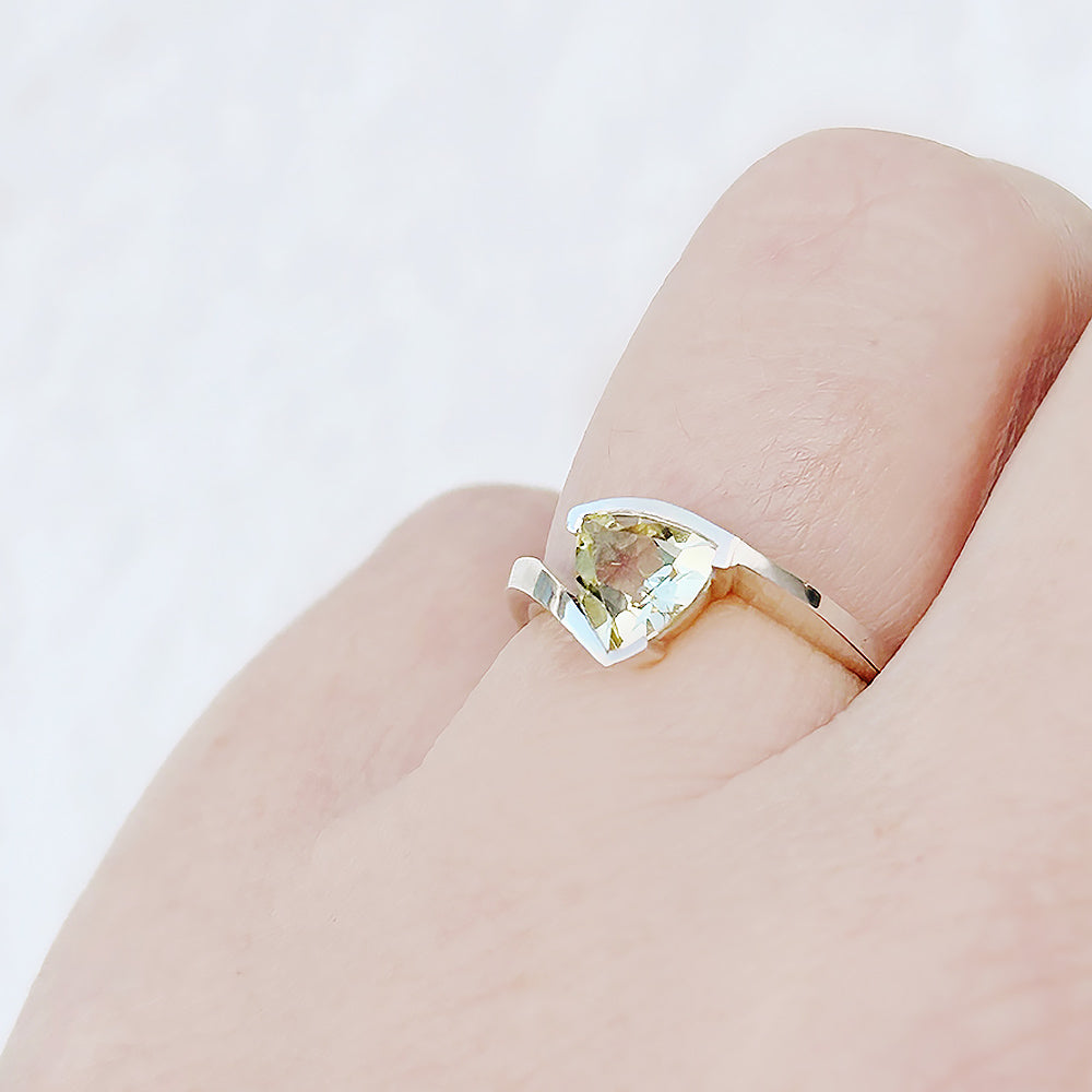 Trillion cut Lemon Quartz Ring in White Gold - Victoria's Jewellery