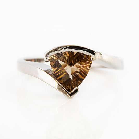 Trillion cut Smokey Quartz Ring in White Gold - Victoria's Jewellery