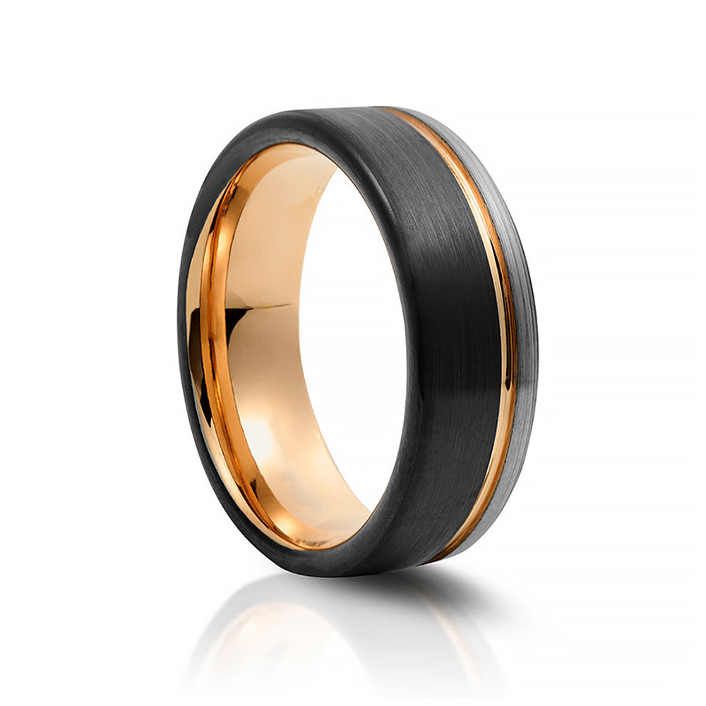 Edward, Silver, Black and Rose Gold Tungsten Men's Ring