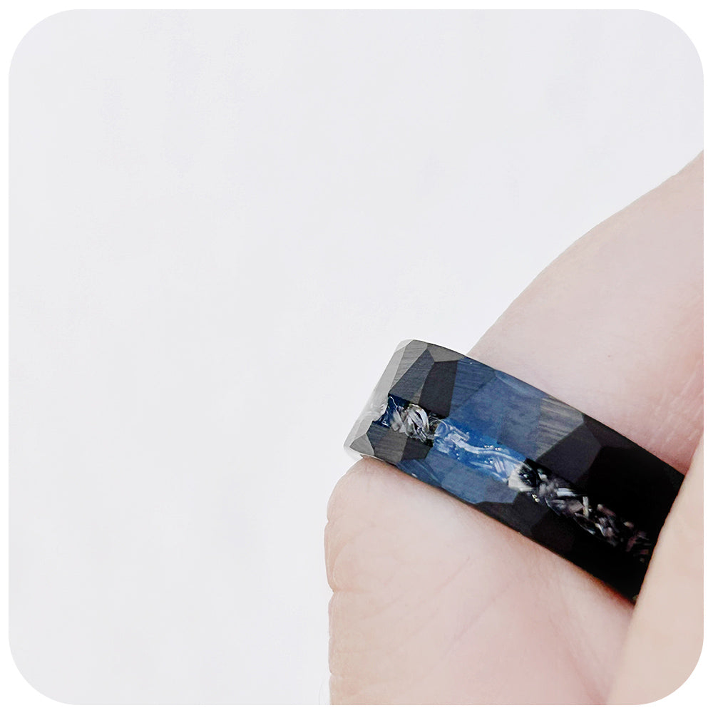 Black Tungsten and Meteorite Mens Wedding Ring - Victoria's Jewellery