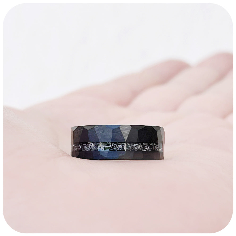 Black Tungsten and Meteorite Mens Wedding Ring - Victoria's Jewellery