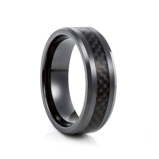 mens engagement wedding ring in tungsten with carbon fibre inlay - Victoria's Jewellery