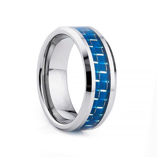 Blue Carbon Fibre and Tungsten Mens Wedding Ring - Victoria's Jewellery