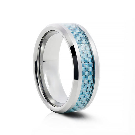 Blue Carbon Fibre and Tungsten Mens Wedding Ring - Victoria's Jewellery