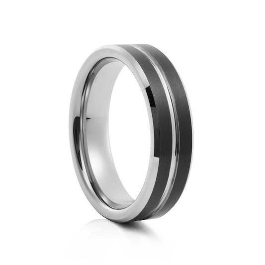 Silver and Black Tungsten Mens Wedding Ring - Victoria's Jewellery