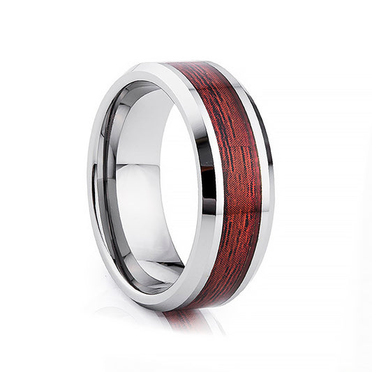 Cherry Wood and Polished Tungsten Mens Wedding Ring - Victoria's Jewellery