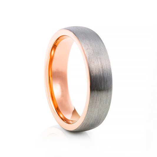 Brushed Silver Tungsten and Rose Gold Mens Wedding Ring - Victoria's Jewellery