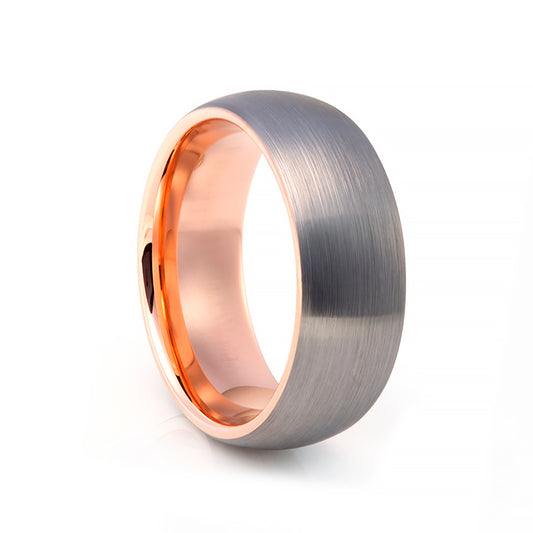 Brushed Silver and Rose Gold Tungsten Mens Wedding Ring - Victoria's Jewellery