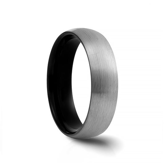 Grey and Black Brushed Mens Tungsten Wedding Ring - Victoria's Jewellery