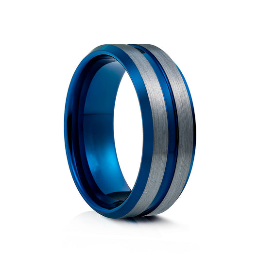 Silver and Blue Tungsten Mens Wedding Ring - Victoria's Jewellery