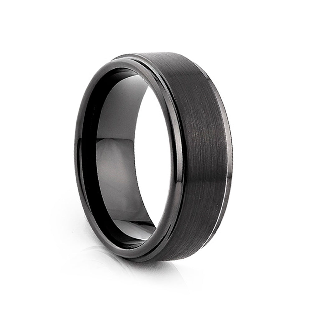 Black brushed tungsten mens wedding ring - Victoria's Jewellery