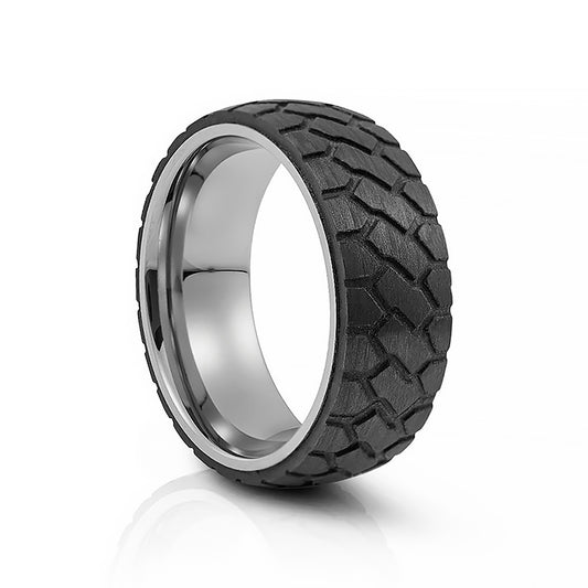 Black Tire Tungsten Mens Wedding Ring - Victoria's Jewellery