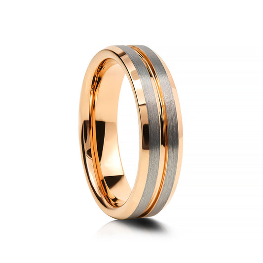 Kai, a Silver and Rose Gold Tungsten Mens Wedding Ring