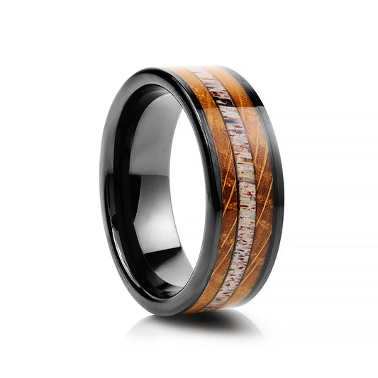 Jude, a Wood and Antler Mens Tungsten Wedding Ring