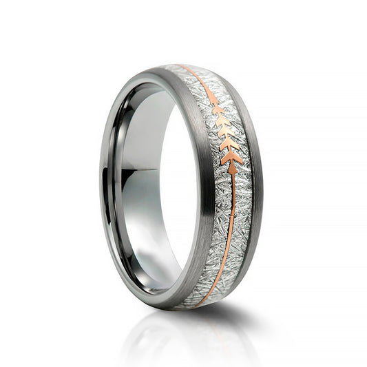 Silver Meteorite and Rose Gold Arrow, Mens Tungsten Wedding Ring - Victoria's Jewellery