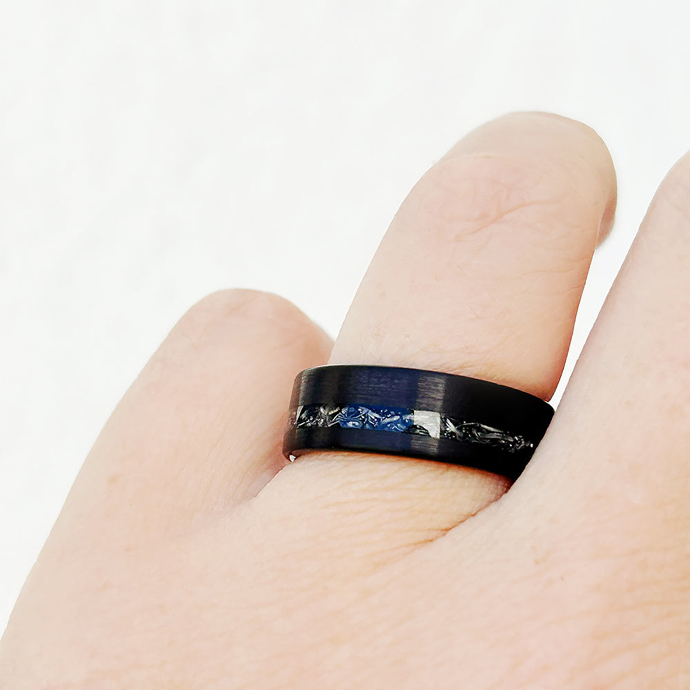Andre, a Meteorite and Brushed Tungsten Mens Wedding Ring - 8mm