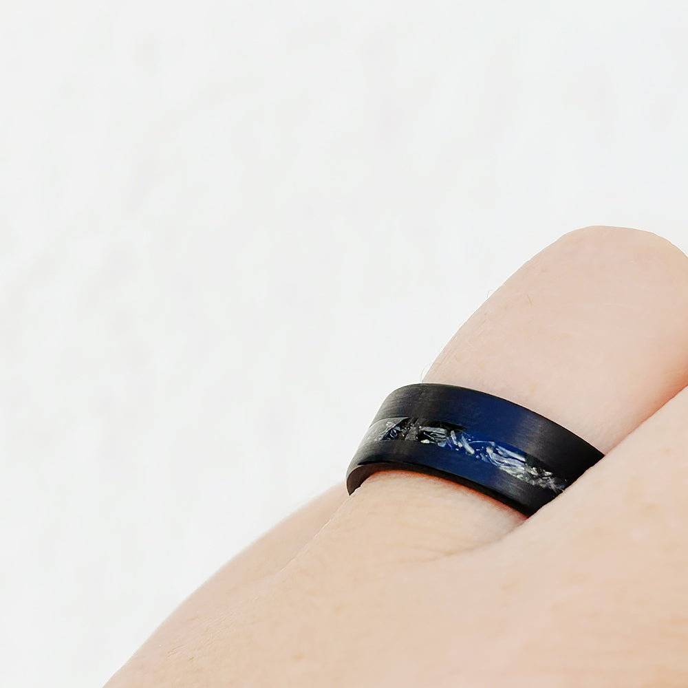 Andre, a Meteorite and Brushed Tungsten Mens Wedding Ring - 8mm