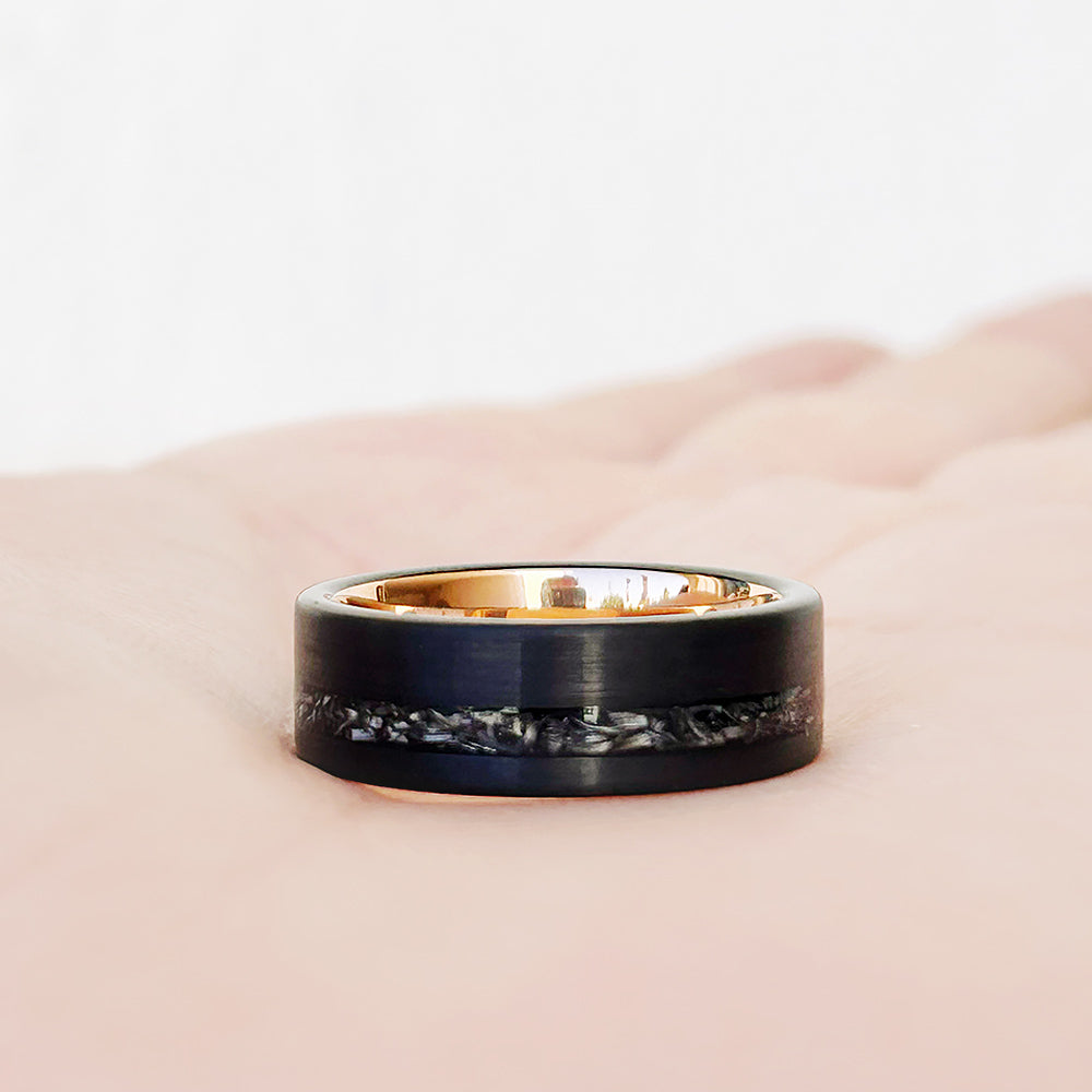 Andre, a Meteorite and Brushed Tungsten Mens Wedding Ring - 8mm