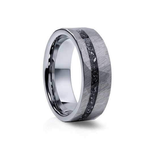 Marcel, a Meteorite and Hammered Tungsten Ring - 8mm