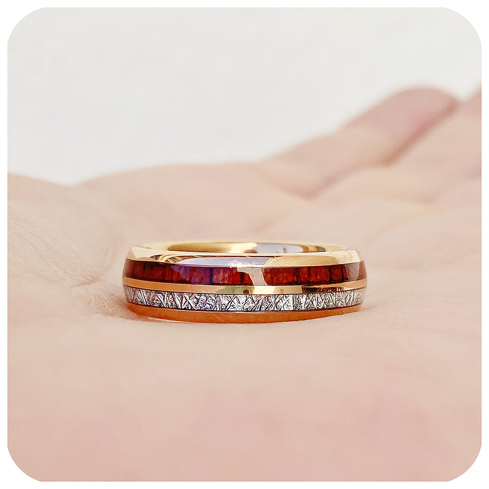 Weston, a Tungsten, Wood and Meteorite Wedding Ring - 6mm