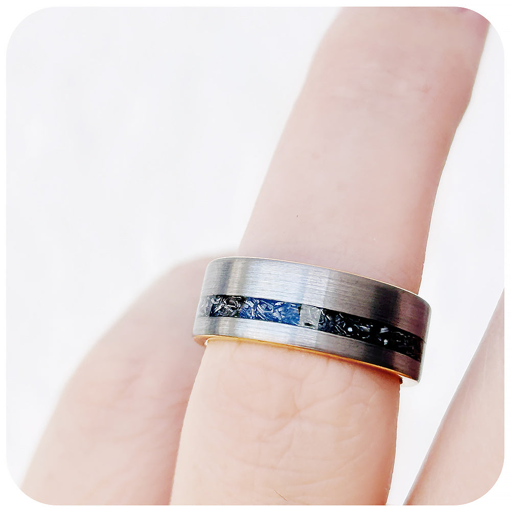 Erik, a Meteorite and Brushed Tungsten Mens Wedding Ring - 8mm