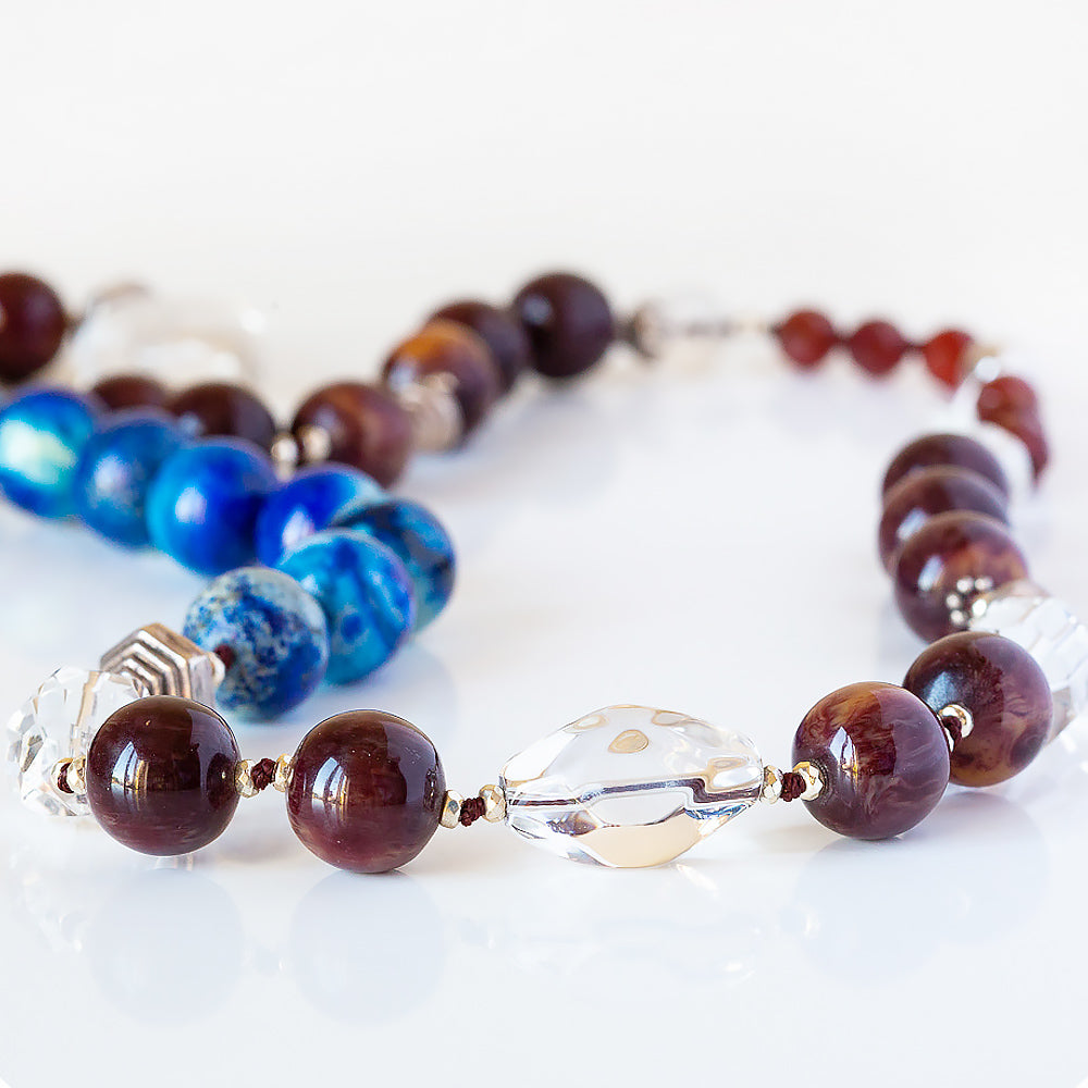 Rosewood, Lapis Lazuli and Crystal Necklace - Victoria's Jewellery