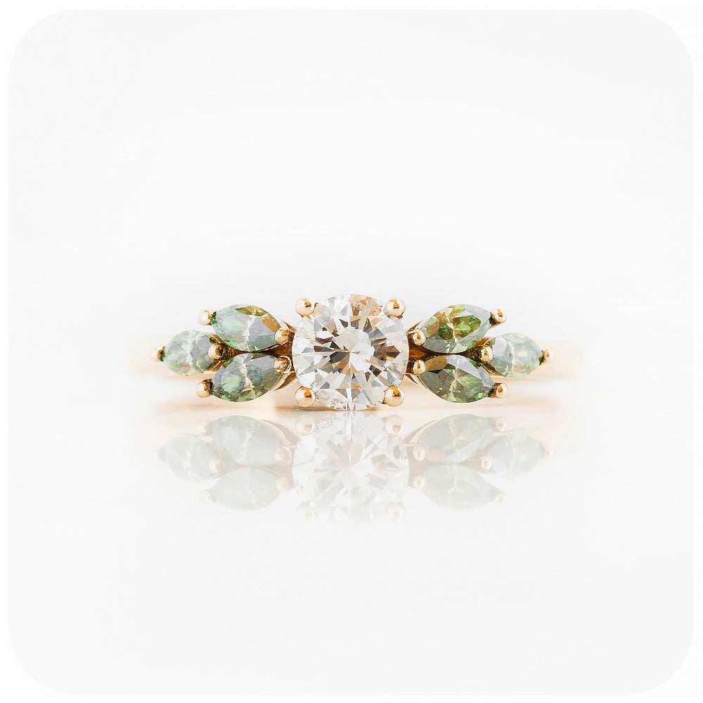 Moissanite Nature inspired Round and Marquise cut Engagement Ring - Victoria's Jewellery