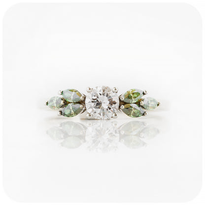 Moissanite Nature inspired Round and Marquise cut Engagement Ring - Victoria's Jewellery