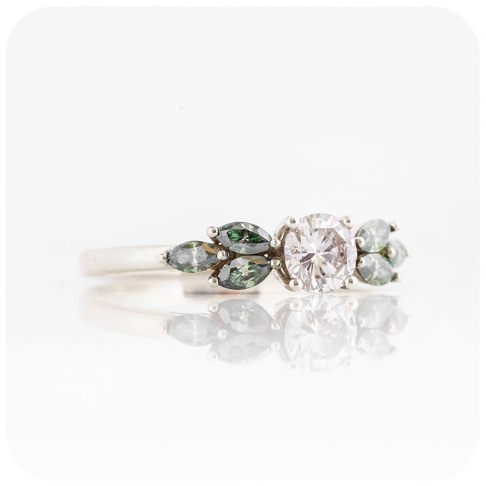 Moissanite Nature inspired Round and Marquise cut Engagement Ring - Victoria's Jewellery