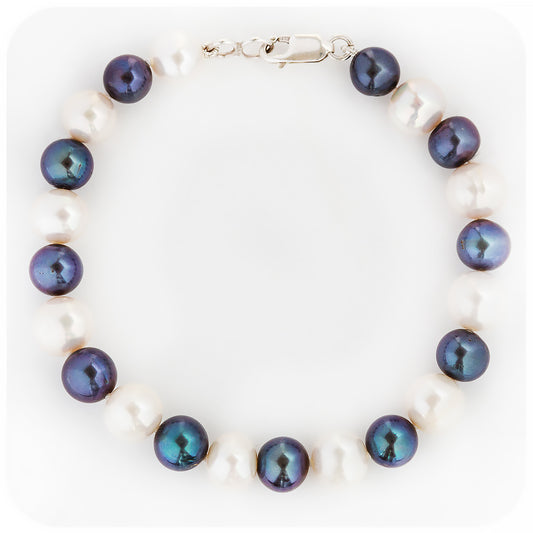 White and Peacock Blue Fresh Water Pearl Bracelet - Victoria's Jewellery