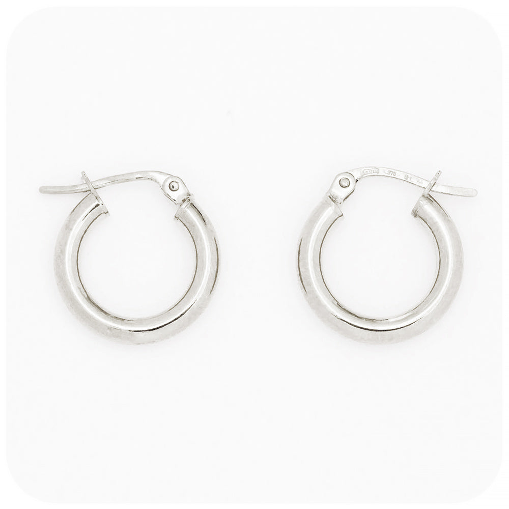 White Gold Huggie Hoop Earrings - Victoria's Jewellery