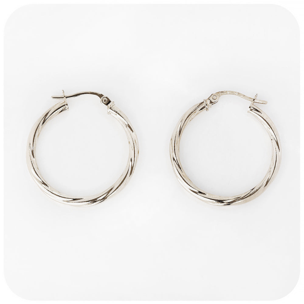 White Gold Twisted Hoop Earring - Victoria's Jewellery