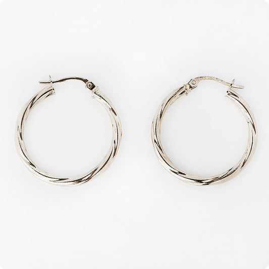 9k White Gold Twisted Hoop Earrings - 20mm - Victoria's Jewellery