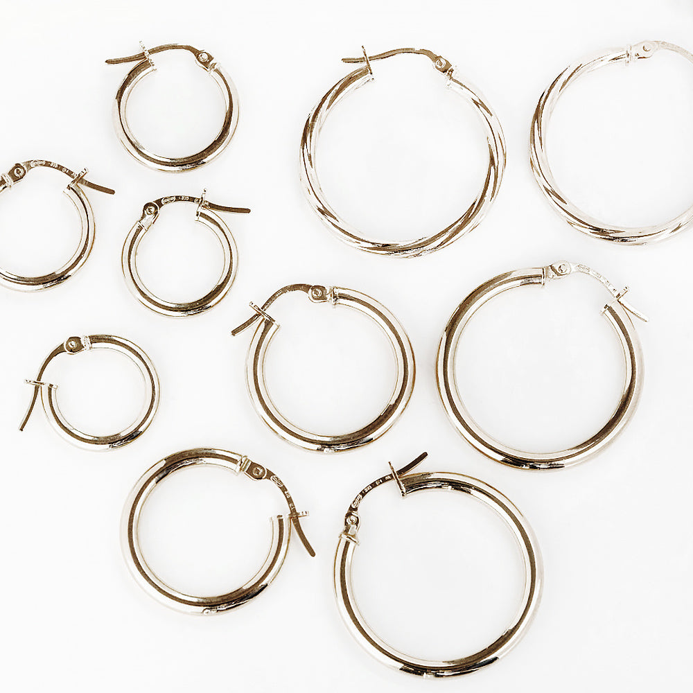 9k White Gold Twisted Hoop Earrings - 20mm - Victoria's Jewellery