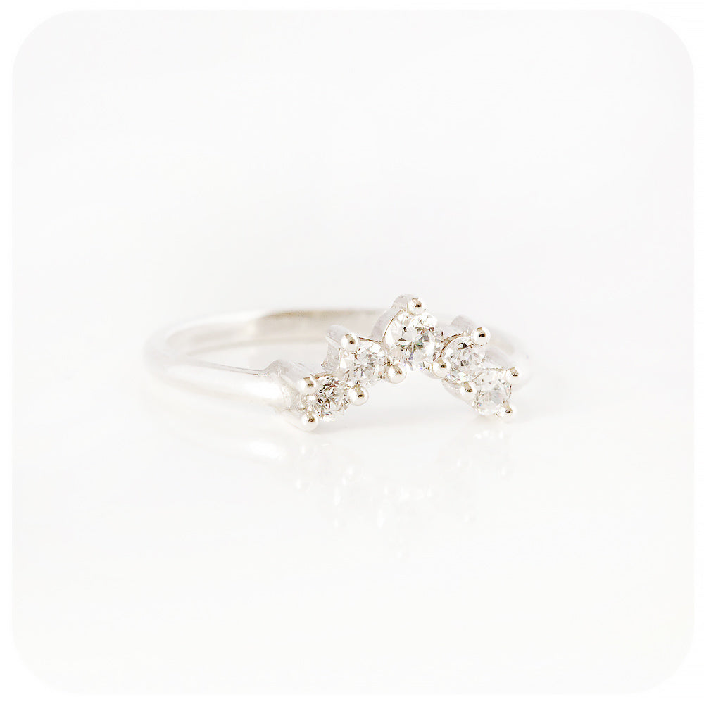 Round cut Moissanite crown wishbone style wedding ring - Victoria's Jewellery