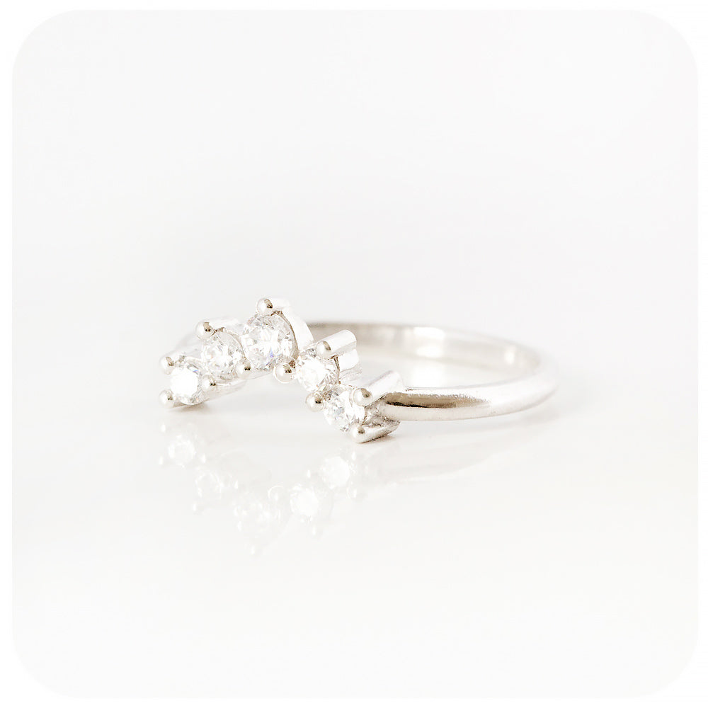 Round cut Moissanite crown wishbone style wedding ring - Victoria's Jewellery