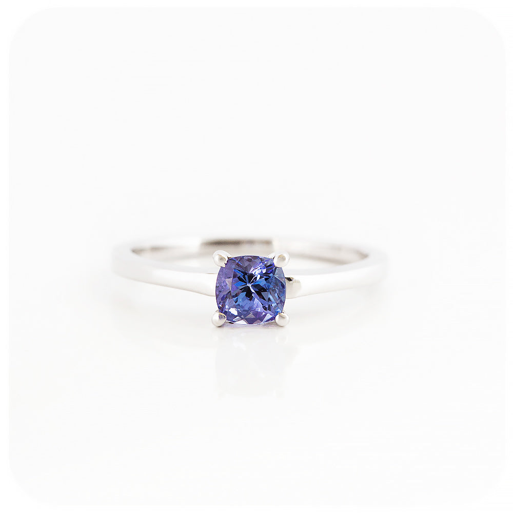 Cushion cut Tanzanite Solitaire Ring - December Birthstone - Victoria's Jewellery