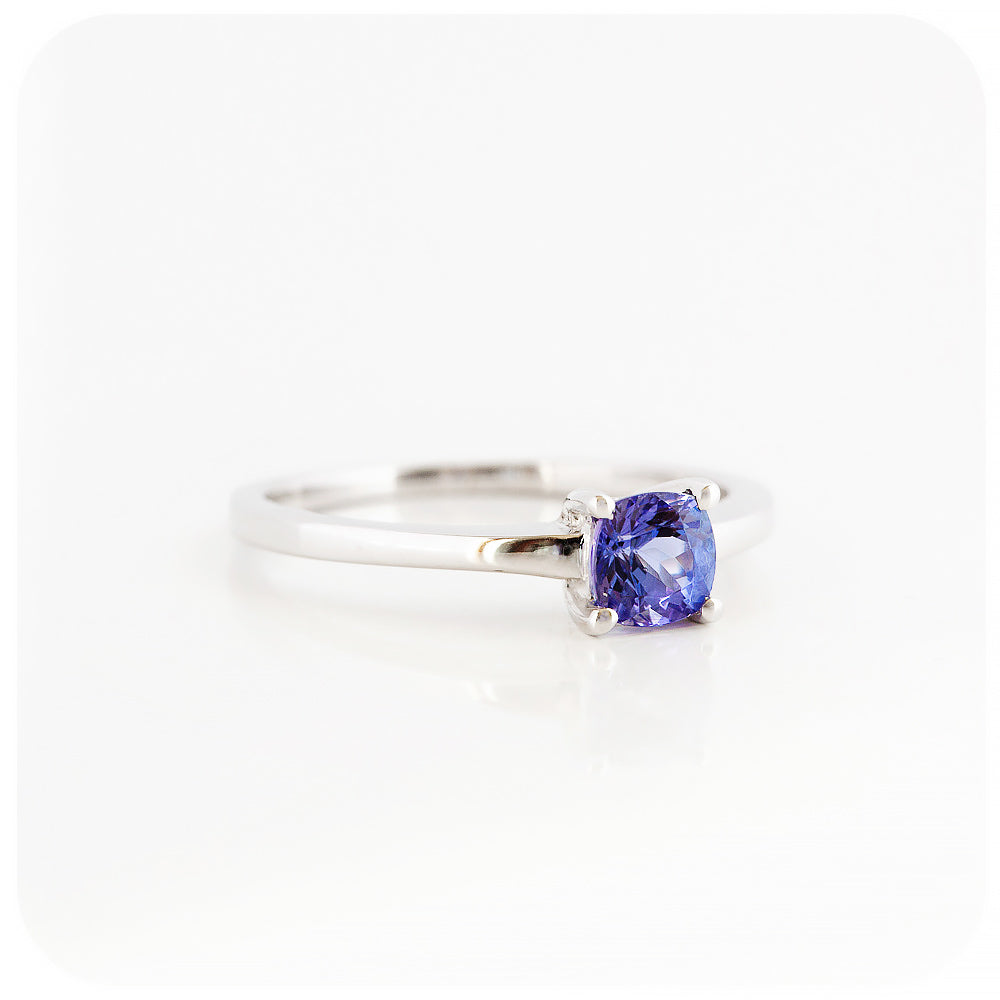 Cushion cut Tanzanite Solitaire Ring - December Birthstone - Victoria's Jewellery