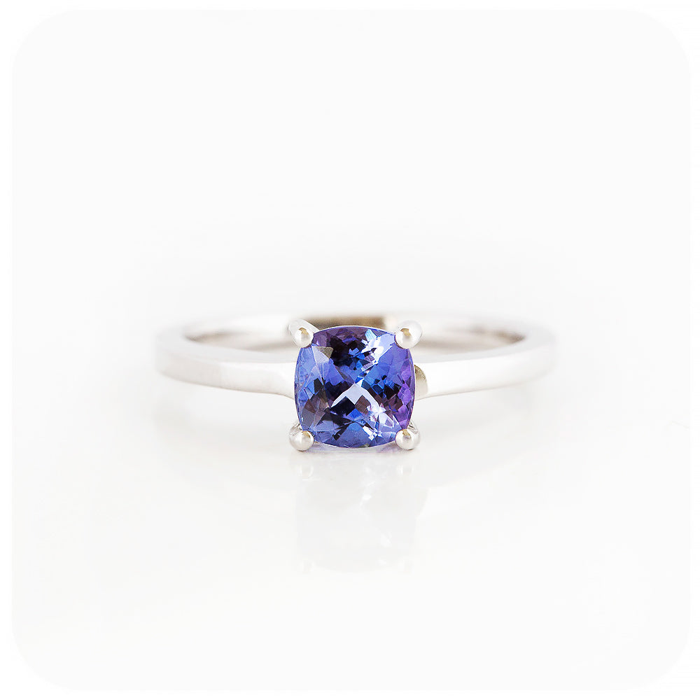 Cushion cut Tanzanite Solitaire Ring - December Birthstone - Victoria's Jewellery