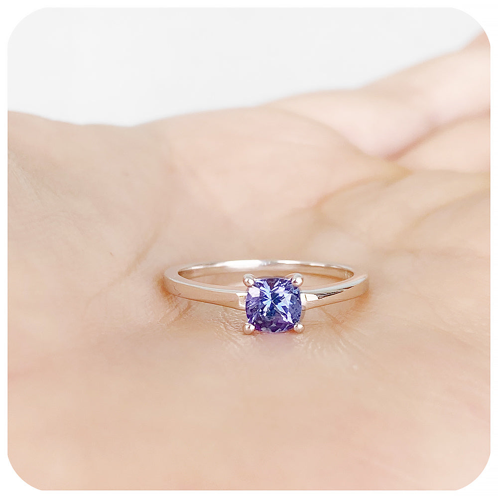 Cushion cut Tanzanite Solitaire Ring - December Birthstone - Victoria's Jewellery