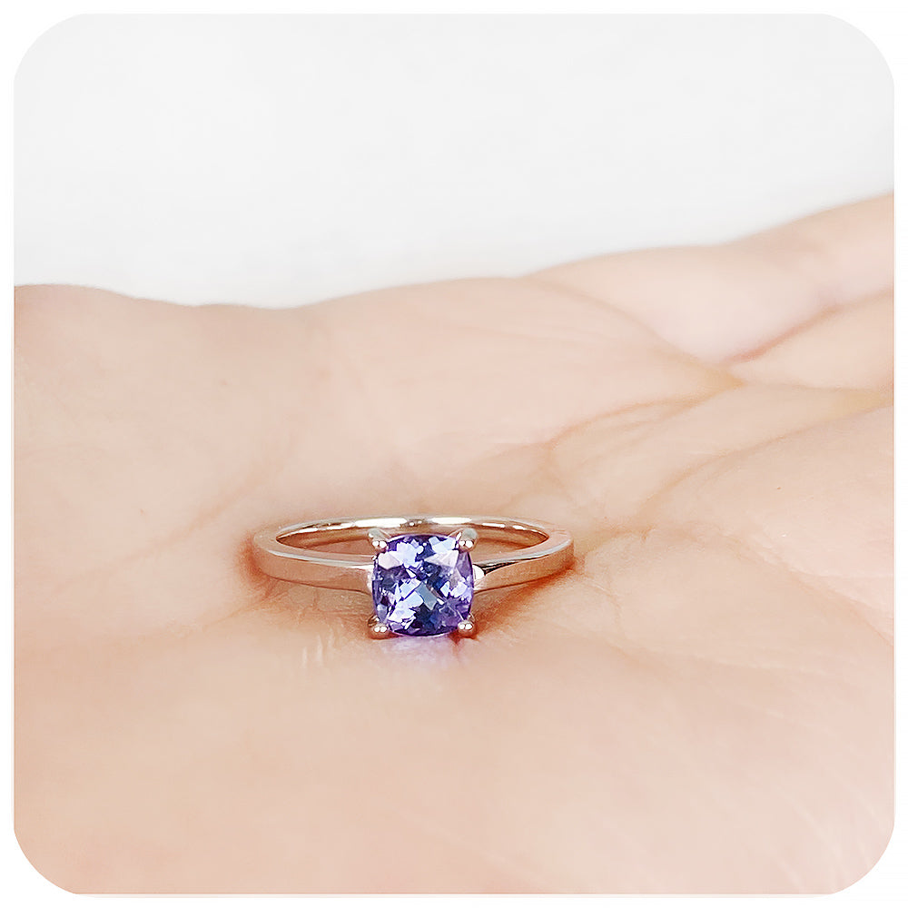 Cushion cut Tanzanite Solitaire Ring - December Birthstone - Victoria's Jewellery