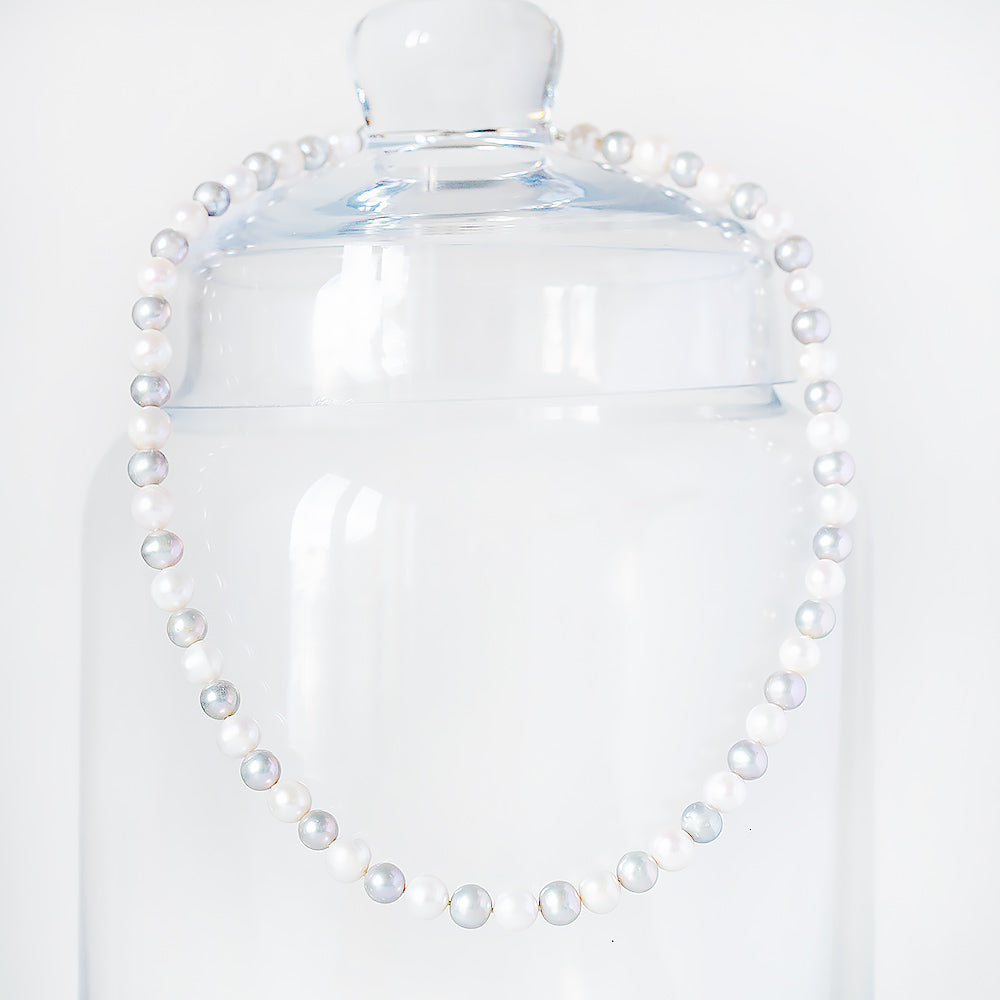 7-8mm White and Grey Fresh Water Pearl Necklace