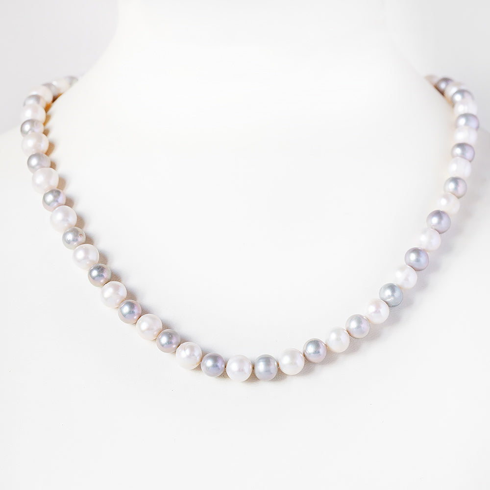 7-8mm White and Grey Fresh Water Pearl Necklace