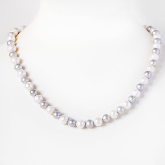 7-8mm White and Grey Fresh Water Pearl Necklace