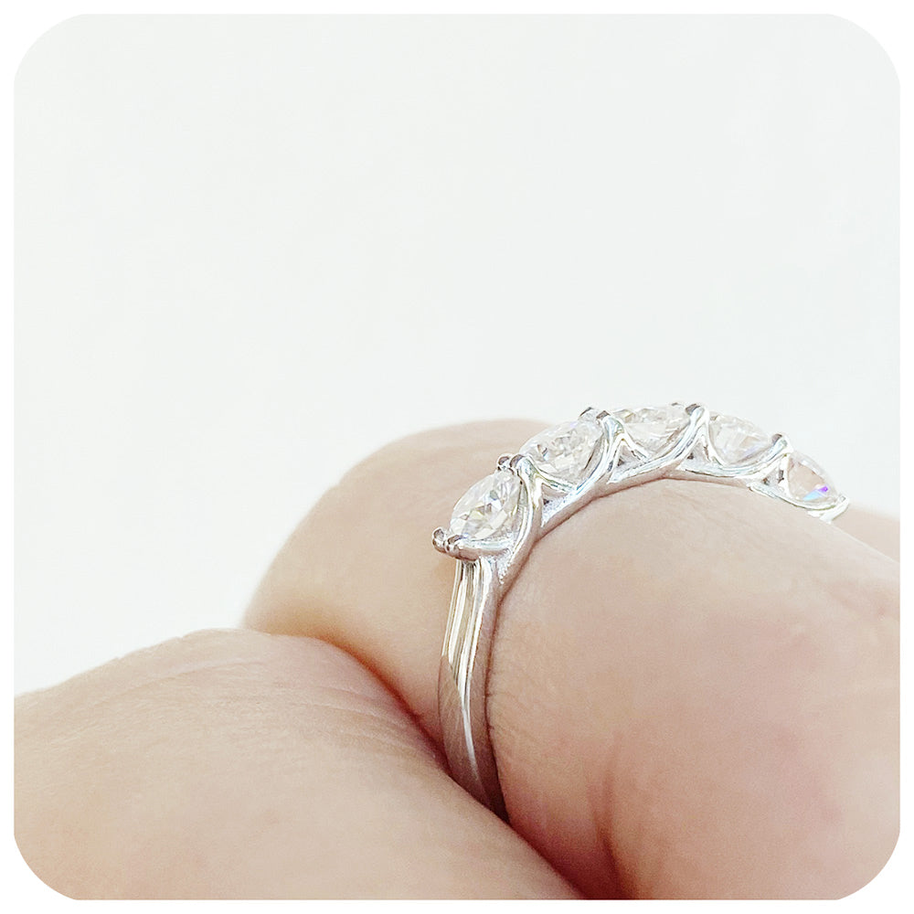 brilliant round cut moissanite trellis design wedding ring - Victoria's Jewellery