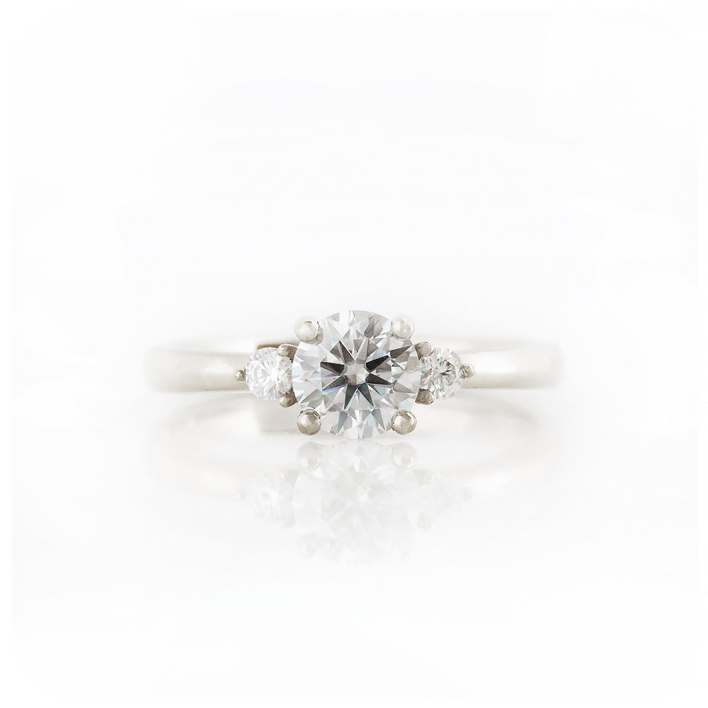 Round cut Lab Diamond Trilogy Engagement Ring in White Gold - Victoria's Jewellery