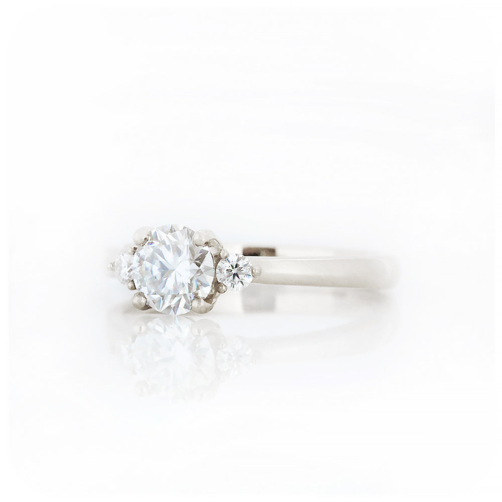 Round cut Lab Diamond Trilogy Engagement Ring in White Gold - Victoria's Jewellery