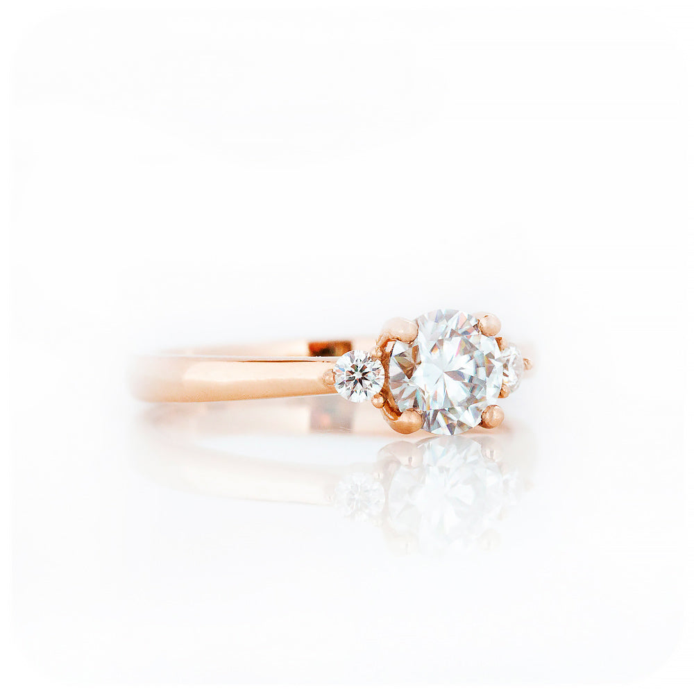 Round cut Lab Diamond Trilogy Engagement Ring in Rose Gold - Victoria's Jewellery